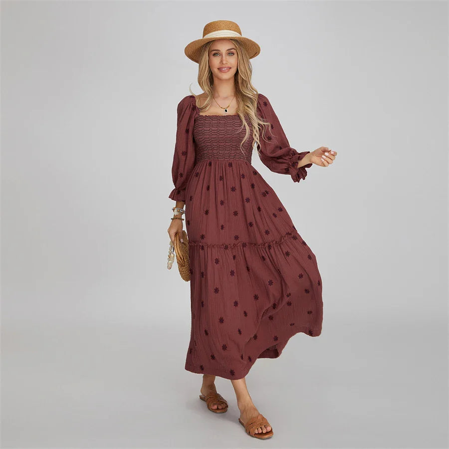 Vacation Dresses- Boho Floral Embroidered Long Dress for Casual Weddings- - Pekosa Women Fashion