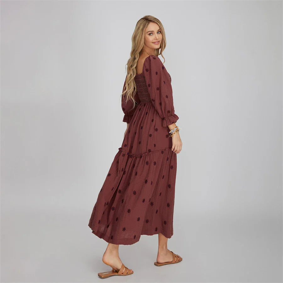 Vacation Dresses- Boho Floral Embroidered Long Dress for Casual Weddings- - Pekosa Women Fashion