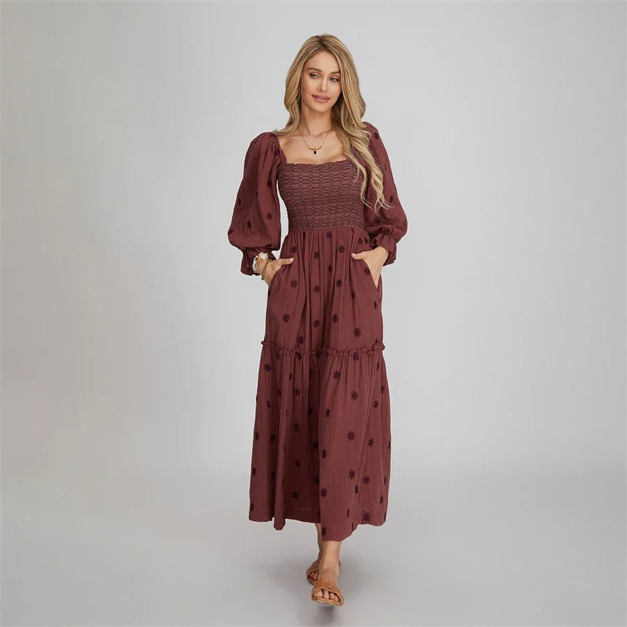 Vacation Dresses- Boho Floral Embroidered Long Dress for Casual Weddings- - Pekosa Women Fashion