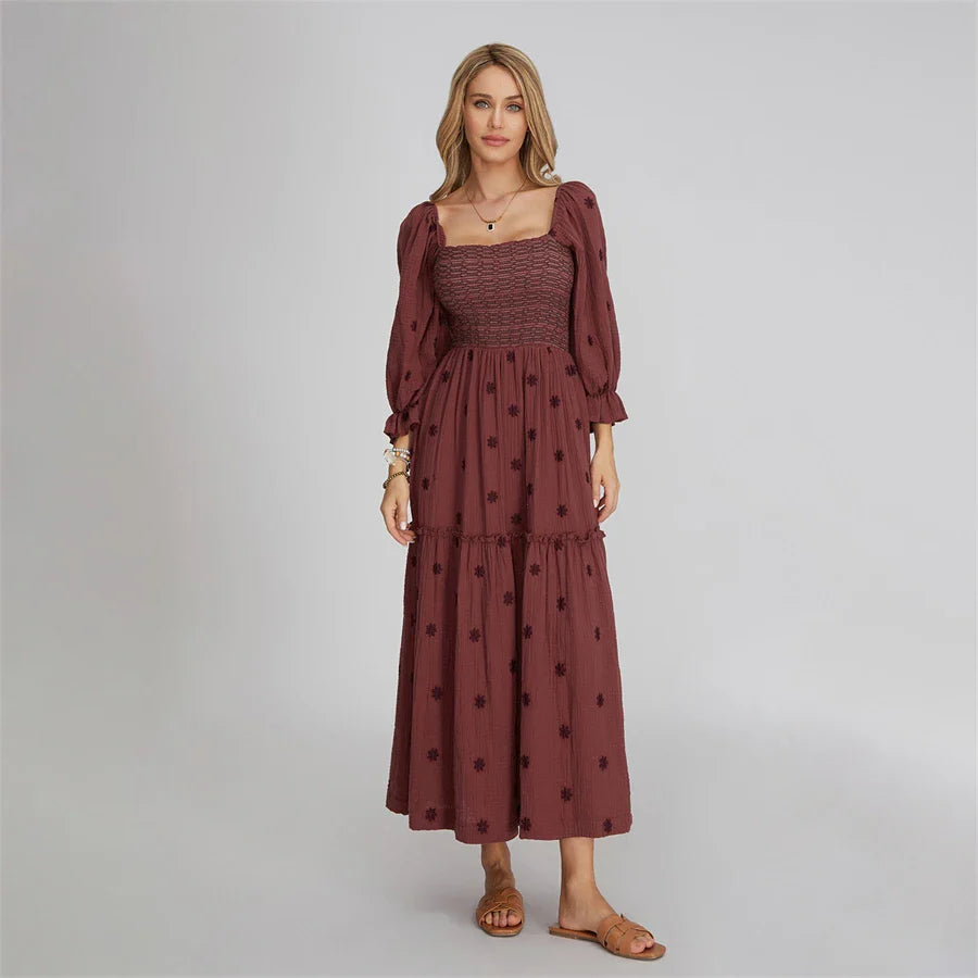 Vacation Dresses- Boho Floral Embroidered Long Dress for Casual Weddings- - Pekosa Women Fashion