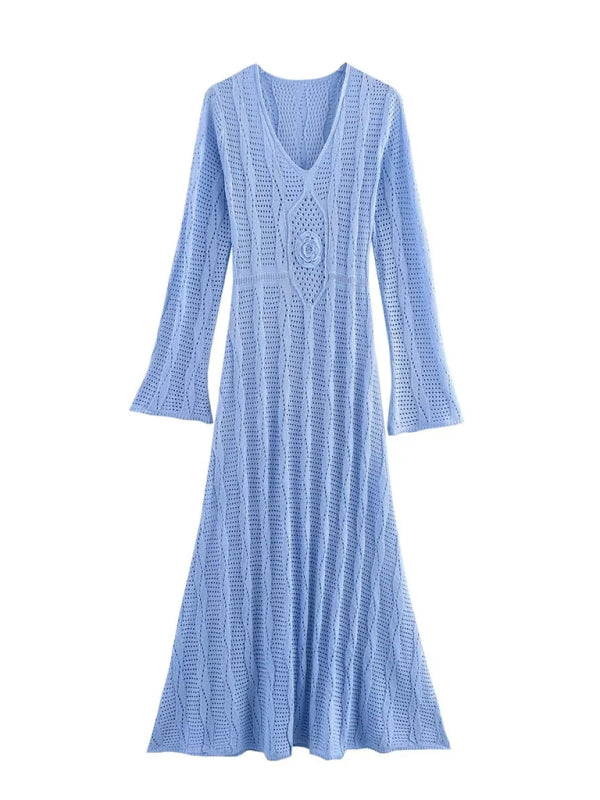 Vacation Dresses - Boho Knit Maxi for Beach Days Vacation Dress