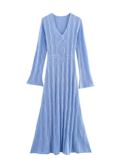 Vacation Dresses - Boho Knit Maxi for Beach Days Vacation Dress