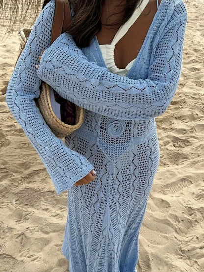 Vacation Dresses - Boho Knit Maxi for Beach Days Vacation Dress