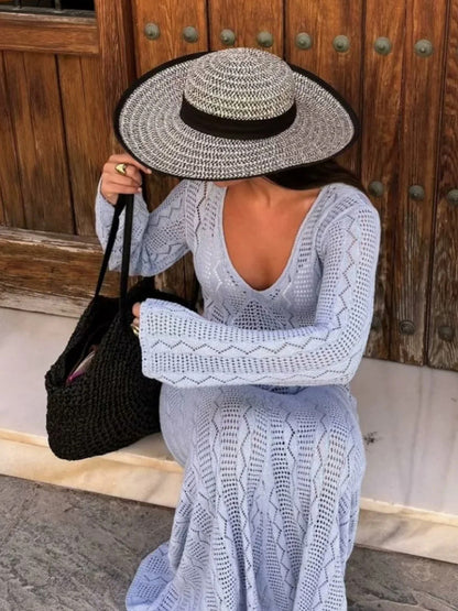 Vacation Dresses - Boho Knit Maxi for Beach Days Vacation Dress