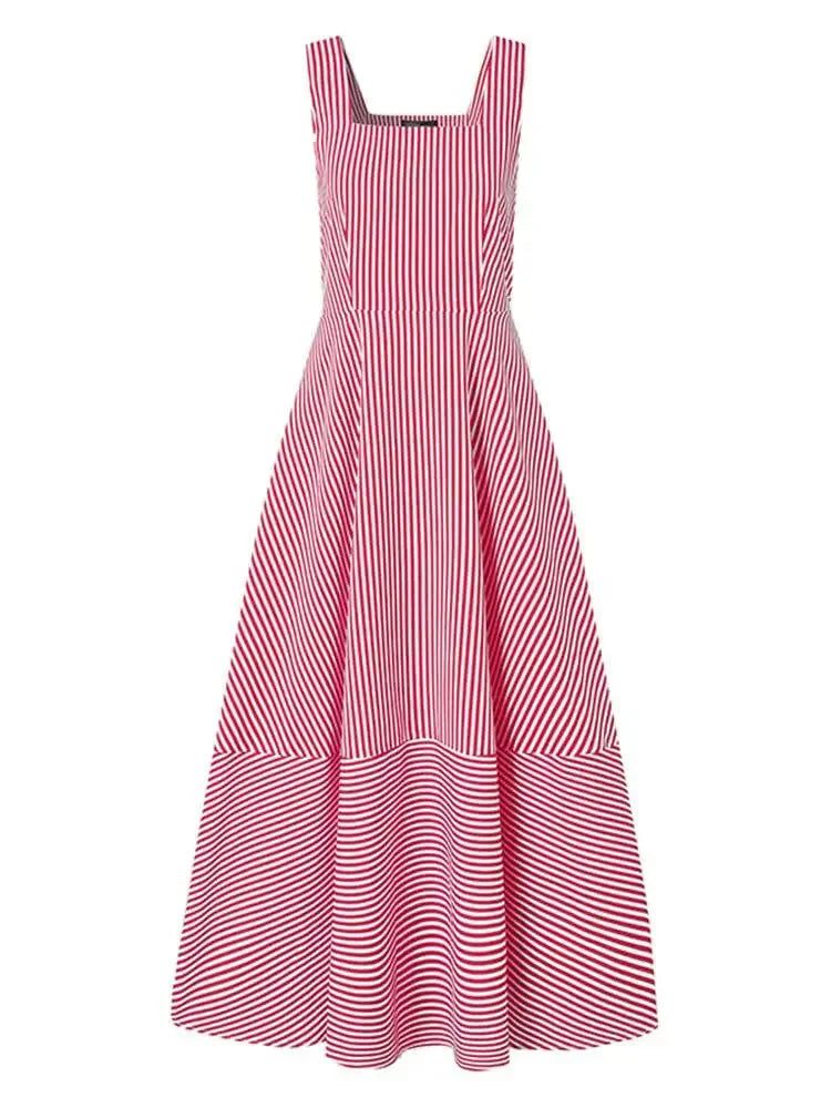 Vacation Dresses- Cocktail Couture Striped A-Line Maxi Dress- - Pekosa Women Fashion