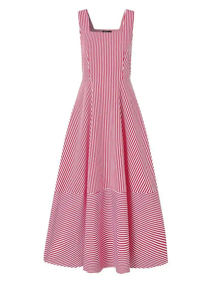 Vacation Dresses- Cocktail Couture Striped A-Line Maxi Dress- - Pekosa Women Fashion