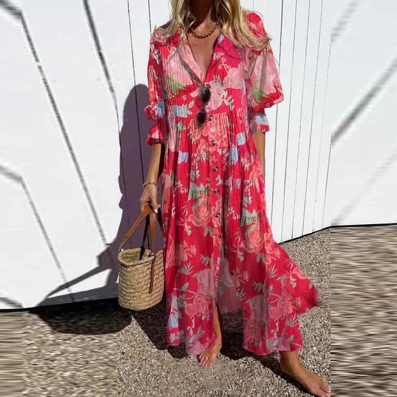 Vacation Dresses - Colorful Maxi Dress for Artsy Vacation Beach Events