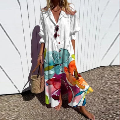 Vacation Dresses - Colorful Maxi Dress for Artsy Vacation Beach Events