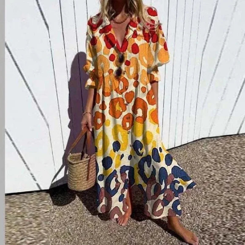 Vacation Dresses - Colorful Maxi Dress for Artsy Vacation Beach Events