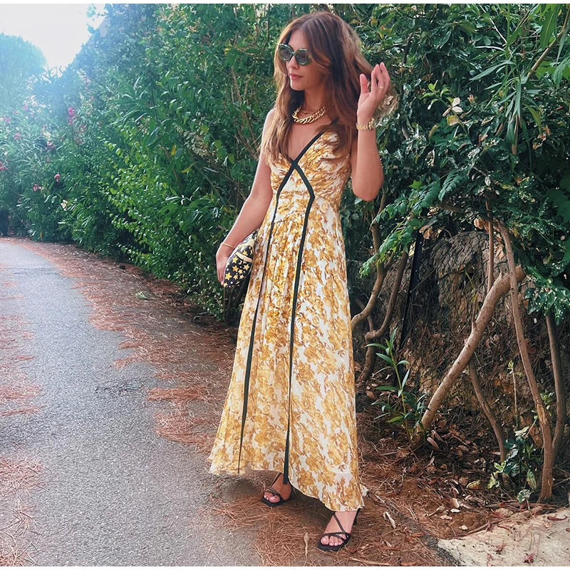 Vacation Dresses - Floral Cocktail Boho Maxi Dress for Outdoor Weddings