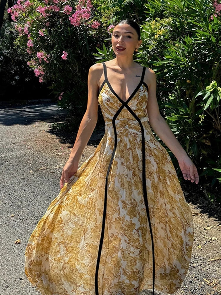 Vacation Dresses - Floral Cocktail Boho Maxi Dress for Outdoor Weddings