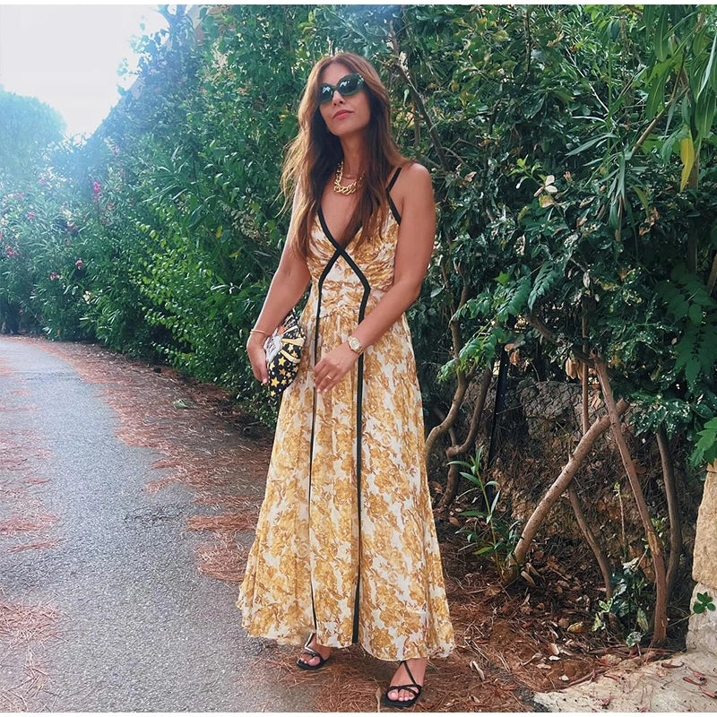 Vacation Dresses - Floral Cocktail Boho Maxi Dress for Outdoor Weddings