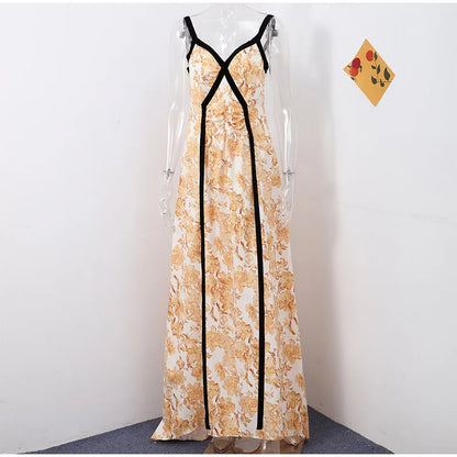 Vacation Dresses - Floral Cocktail Boho Maxi Dress for Outdoor Weddings