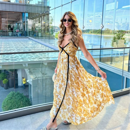 Vacation Dresses - Floral Cocktail Boho Maxi Dress for Outdoor Weddings