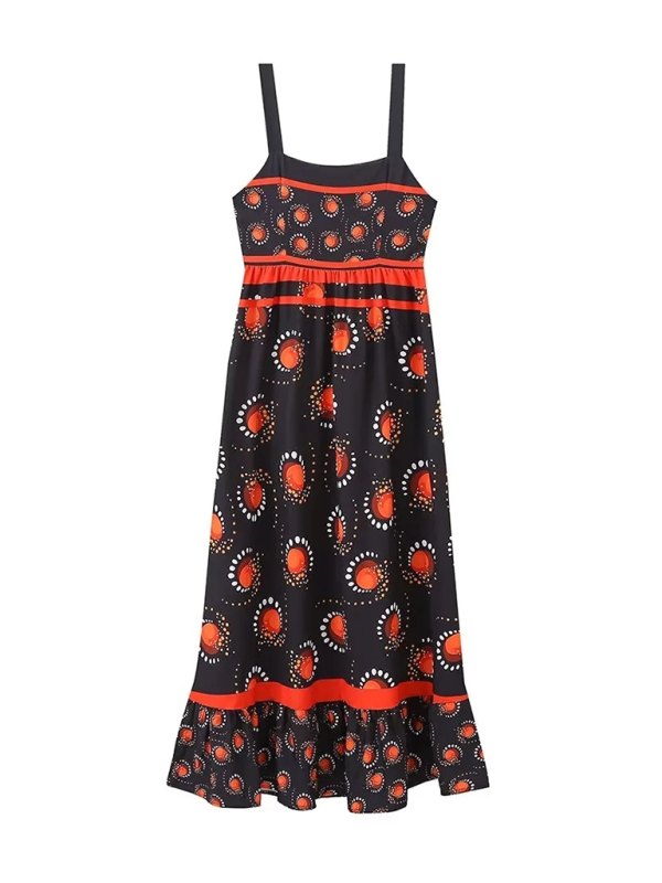 Vacation Dresses- Folk-Inspired Print Midi Dress- - Pekosa Women Fashion