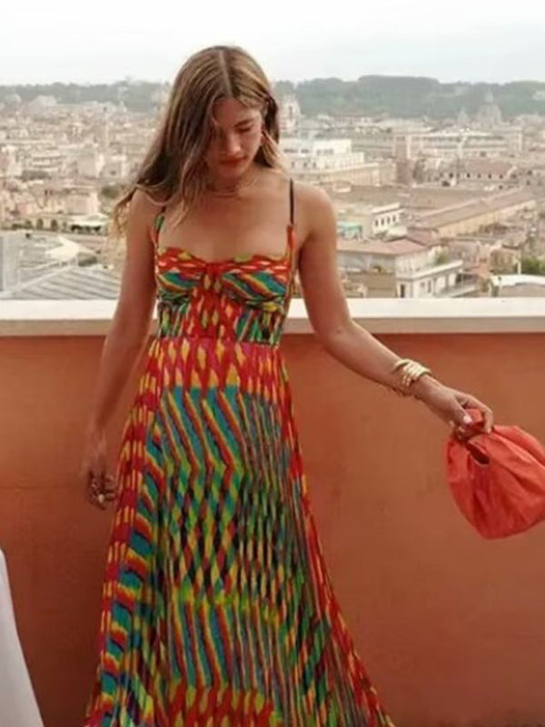 Vacation Dresses- Geometric Print Cami Maxi Dress- - Pekosa Women Fashion