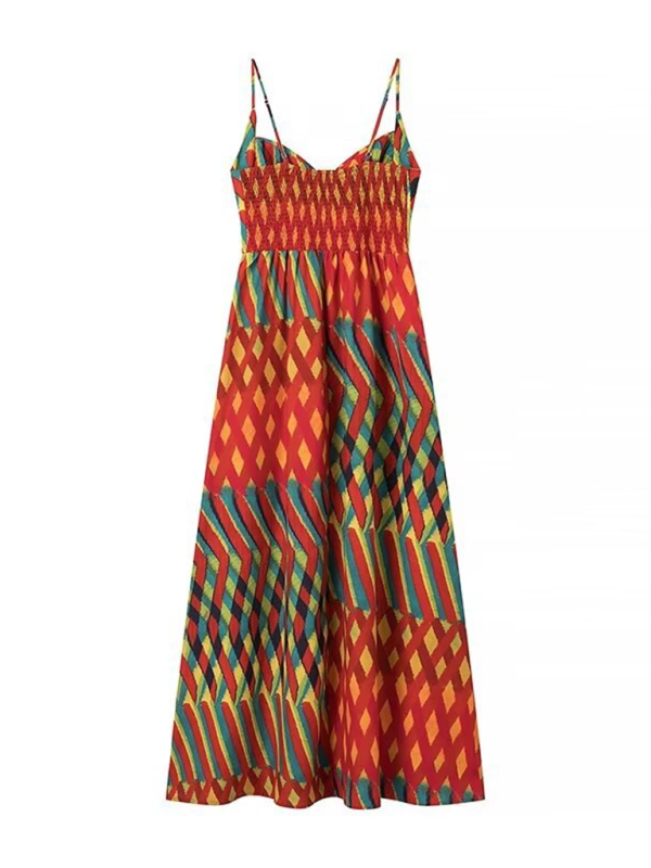 Vacation Dresses- Geometric Print Cami Maxi Dress- - Pekosa Women Fashion