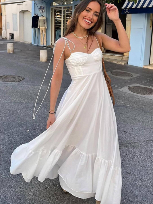 Vacation Dresses- Vacation Sweetheart Neckline Long Dress for Summer Escapes- White- Pekosa Women Fashion