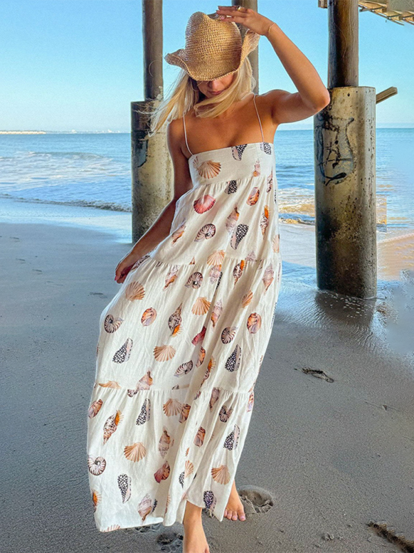 Vacation Dresses- Romantic Empire-Waist Women's Tent Maxi Dress for Sunset Cruises- White- Chuzko Women Clothing