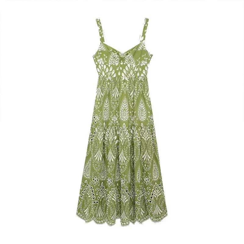 Vacation Dresses- Spring Elegance Embroidery Floral Midi Dress- - Pekosa Women Fashion