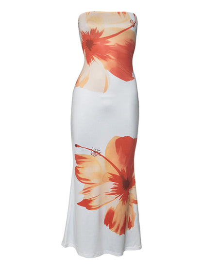 Vacation Dresses - Strapless Floral Sunset Cruise Tube Dress