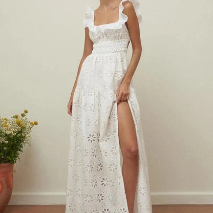 Vacation Dresses- Summer Romance Women's Fit & Flare Embroidered Midi Dress for Garden Parties- Slit Dress- Pekosa Women Fashion