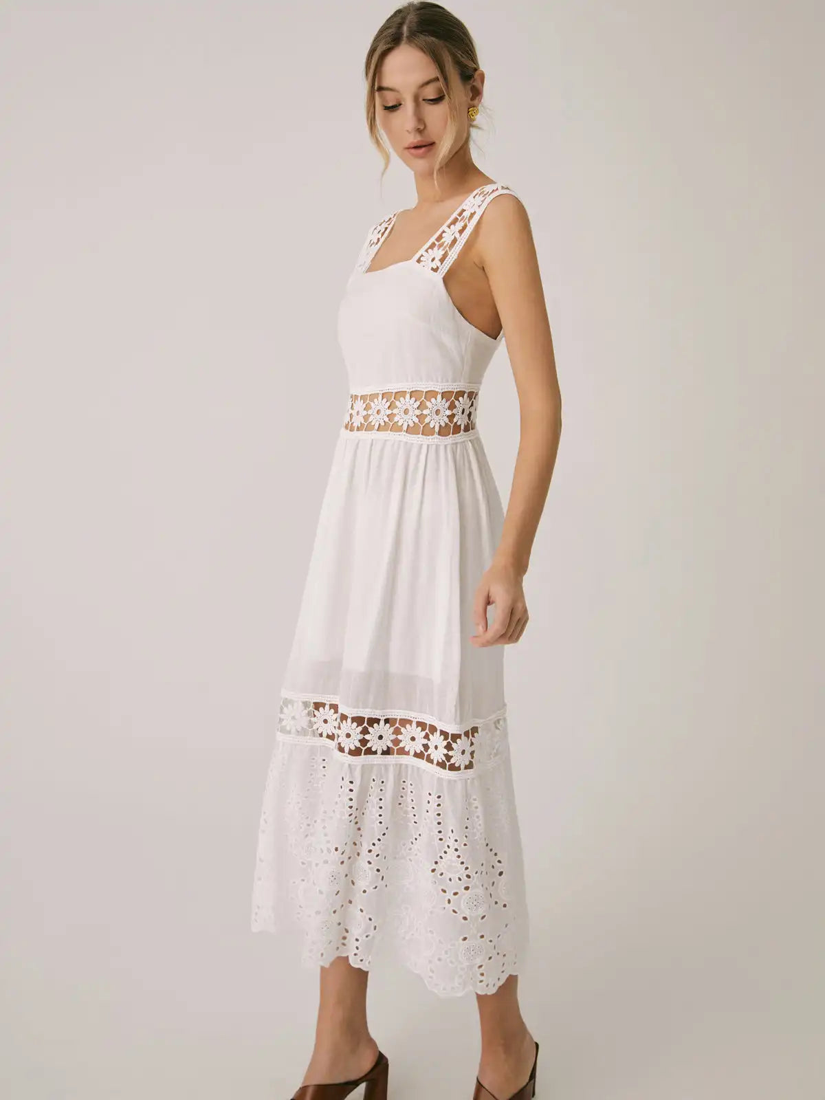 Vacation Dresses- Summer Romance Women's Fit & Flare Embroidered Midi Dress for Garden Parties- - Pekosa Women Fashion