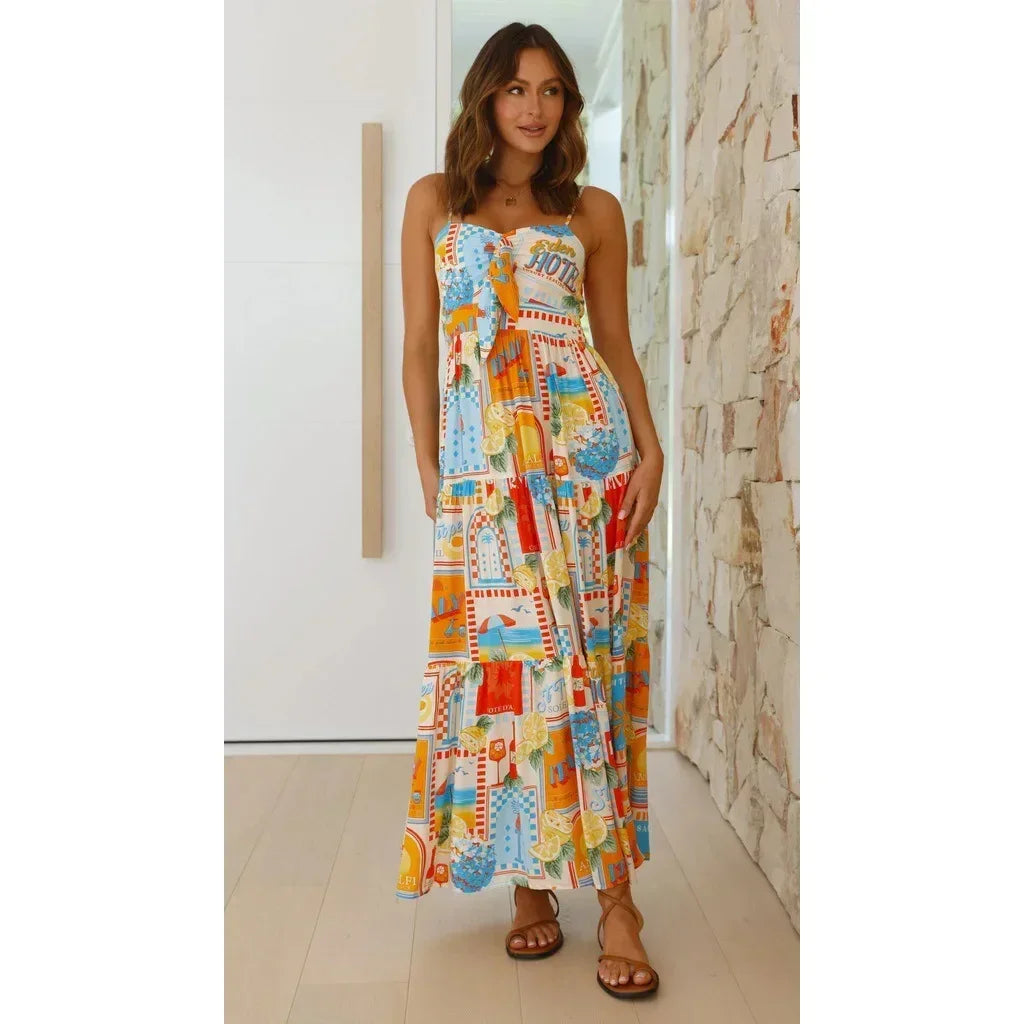 Vacation Dresses- Sunset Cruise Vibrant A-Line Midi Dress for Island Vacations- - Pekosa Women Fashion