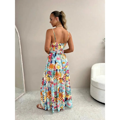 Vacation Dresses- Sunset Cruise Vibrant A-Line Midi Dress for Island Vacations- - Pekosa Women Fashion