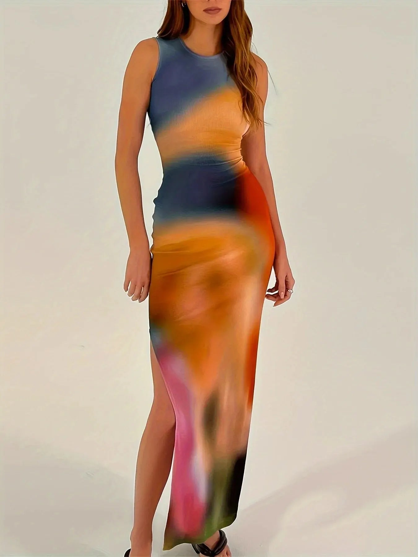 Vacation Dresses- Sunset Hues Maxi Dress for Concerts & Parties- M L S- Pekosa Women Fashion