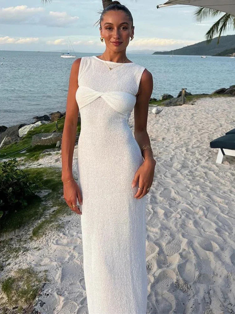 Vacation Dresses- Textured See-Through Body-Hugging Maxi Dress - Mermaid-Inspired- - Chuzko Women Clothing