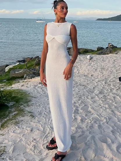 Vacation Dresses- Textured See-Through Body-Hugging Maxi Dress - Mermaid-Inspired- - Chuzko Women Clothing