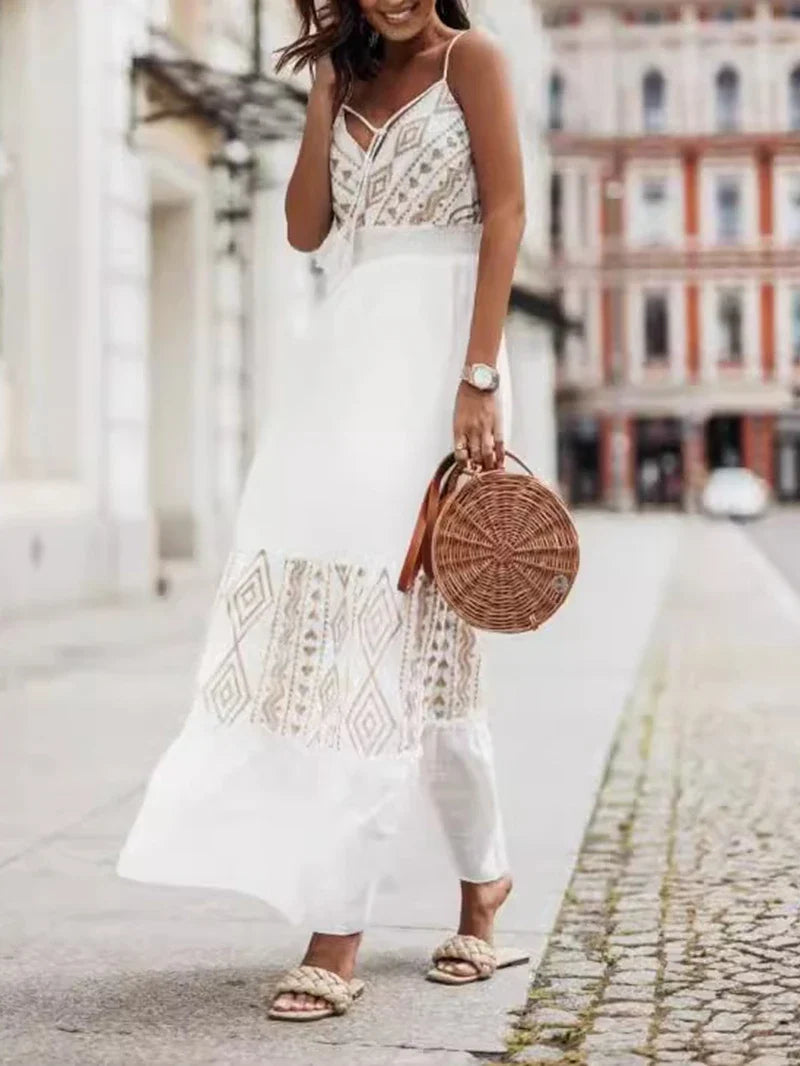 Vacation Dresses- Tribal-Inspired Embroidered Maxi Dress- - Pekosa Women Fashion