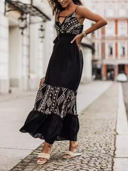 Vacation Dresses- Tribal-Inspired Embroidered Maxi Dress- - Pekosa Women Fashion