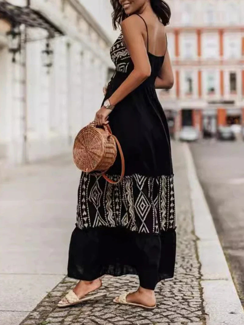 Vacation Dresses- Tribal-Inspired Embroidered Maxi Dress- - Pekosa Women Fashion