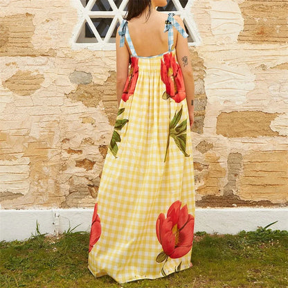 Lockeres Maxikleid mit Tulpen-Print und schulterfreiem Schnitt