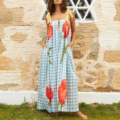 Lockeres Maxikleid mit Tulpen-Print und schulterfreiem Schnitt