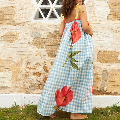 Tulip Print Vacation Off-Shoulder Loose Maxi Dress