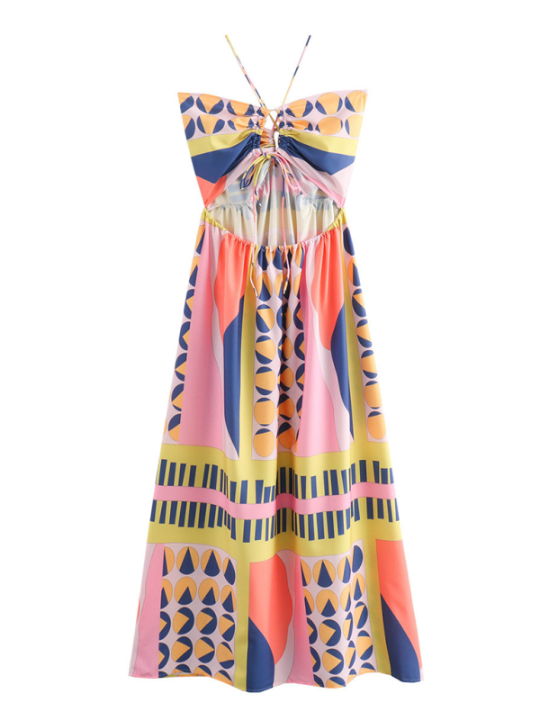 Vacation Dresses- Vibrant Boho Halter Maxi Dress for Vacays- - Pekosa Women Fashion