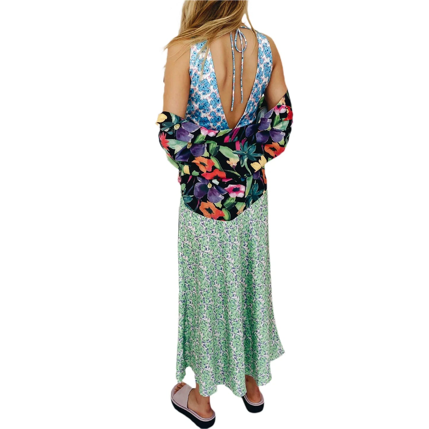 Vacation Dresses- Women Floral Tie-Back Maxi Dress for Cocktails- - Chuzko Women Clothing