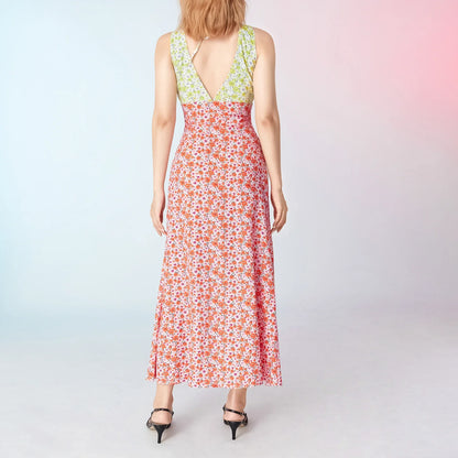 Vacation Dresses- Women Floral Tie-Back Maxi Dress for Cocktails- - Chuzko Women Clothing