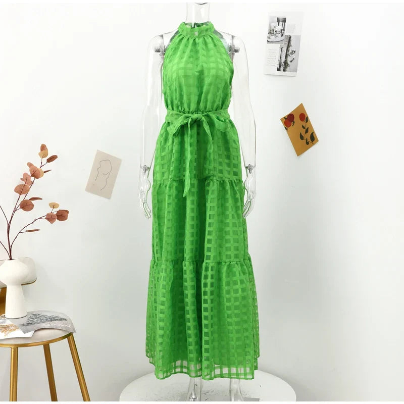 Vacation Dresses- Women Tiered Halter Maxi Dress for Your Next Holiday- - Pekosa Women Fashion