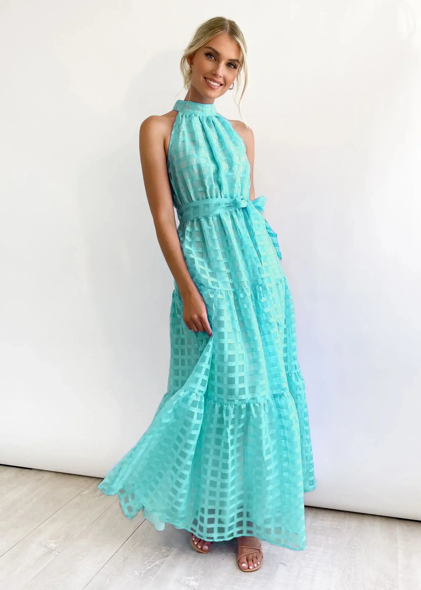 Vacation Dresses- Women Tiered Halter Maxi Dress for Your Next Holiday- - Pekosa Women Fashion