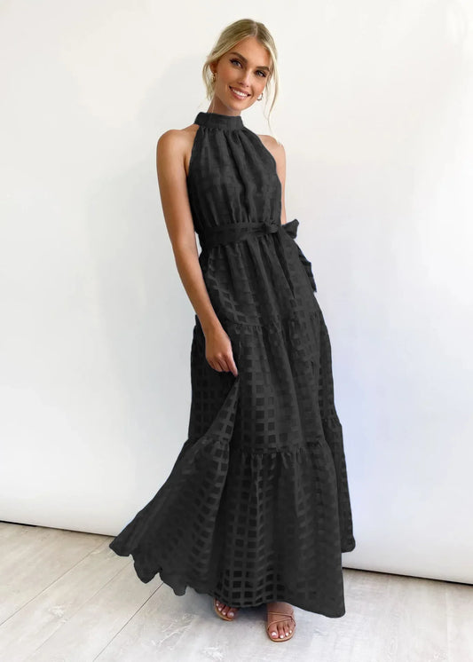 Vacation Dresses- Women Tiered Halter Maxi Dress for Your Next Holiday- - Pekosa Women Fashion