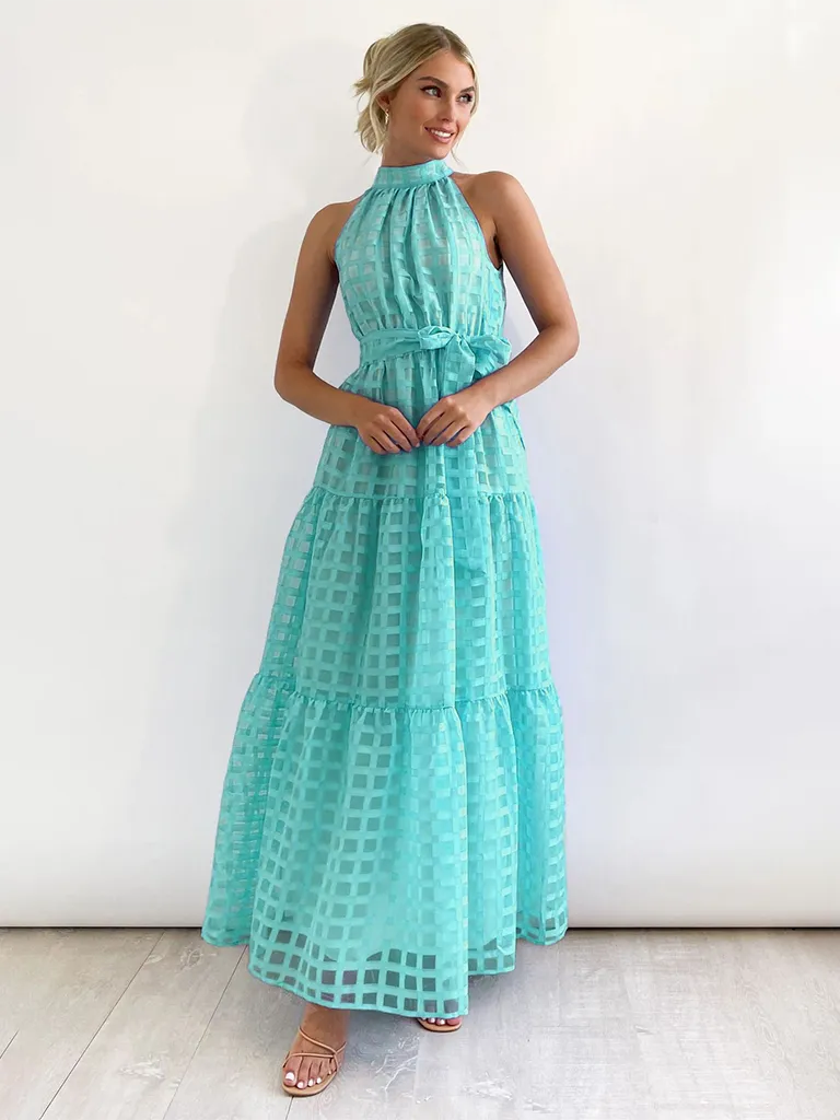 Vacation Dresses- Women Tiered Halter Maxi Dress for Your Next Holiday- - Pekosa Women Fashion