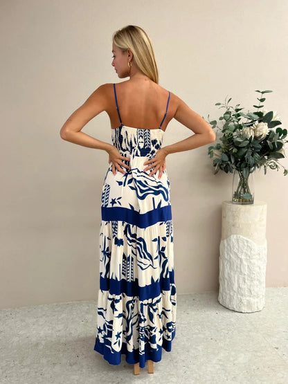 Vacation Dresses- Women Tropical Print Vacation Cami Maxi Dress- - Pekosa Women Fashion