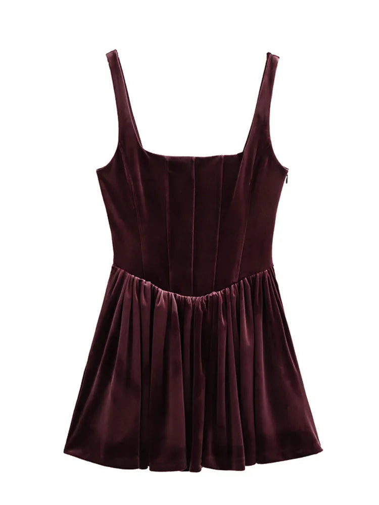 Velour Dresses - Velvet Flare Dress in Elegant Drop-Waist