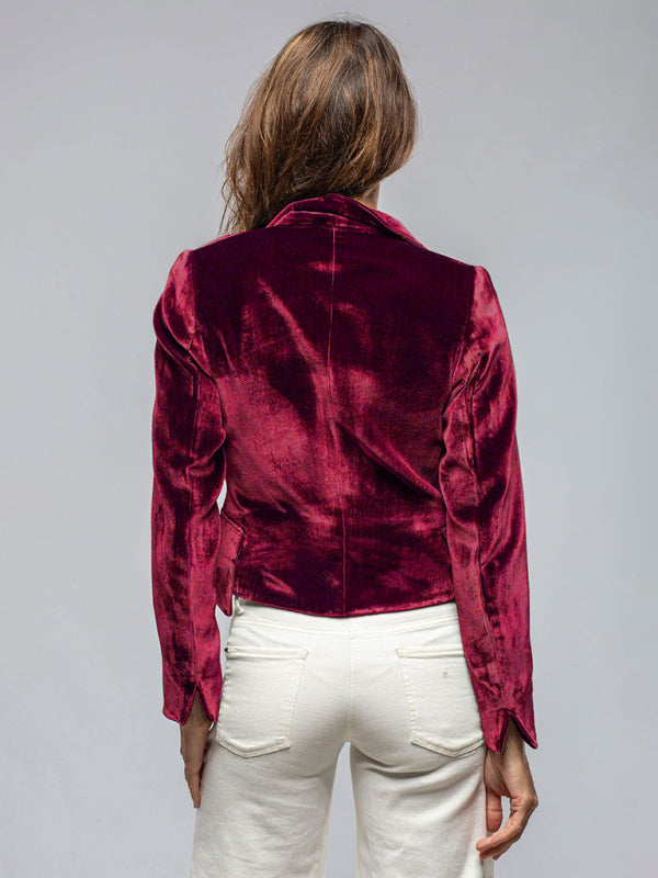 Velvet Blazer - Elegant Velour Blazer One-Button Velvet Jacket for Women