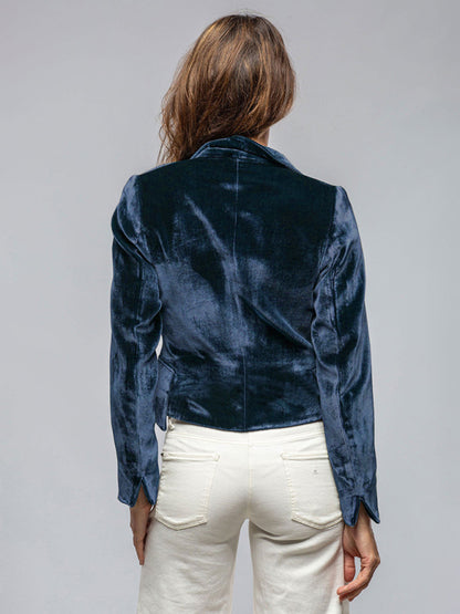 Velvet Blazer - Elegant Velour Blazer One-Button Velvet Jacket for Women