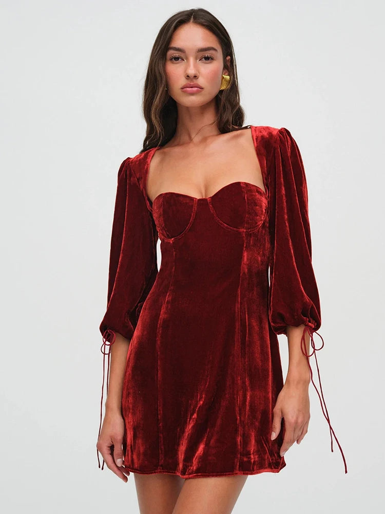 Velvet Dresses - Backless Velvet Velour Bustier Holiday Dress